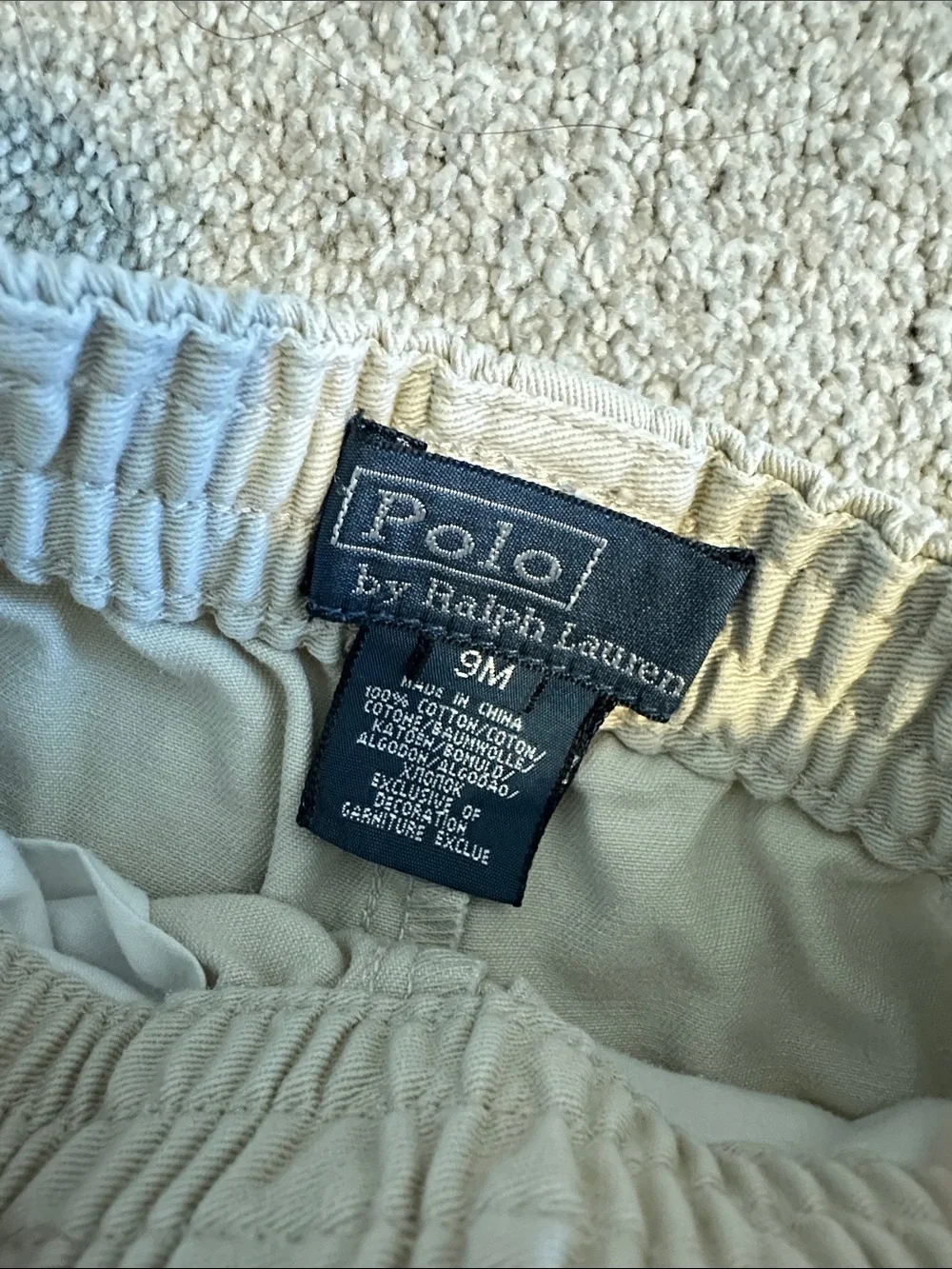 Ralph Lauren Beige Elastic-Waist Polo Shorts with Navy Logo